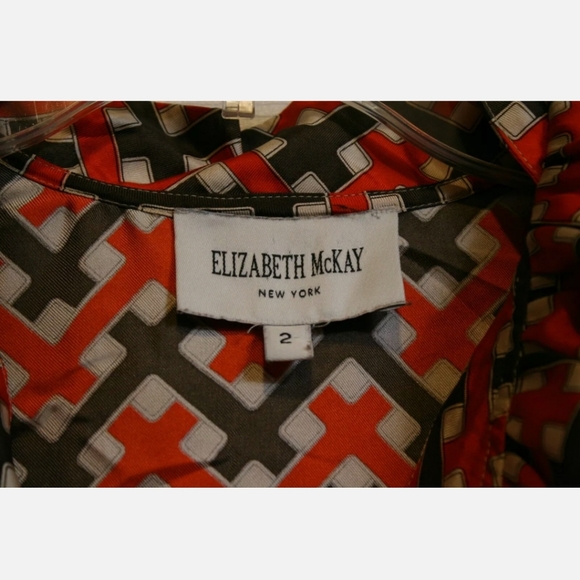 ELIZABETH MCKAY Silk Ruffled Orange Brown Long Sleeve Blouse Size 2 EUC - Picture 6 of 8